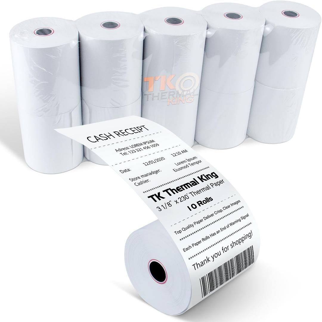 (10 Rolls) 3 1/8" x 230' Thermal Paper, Premium Quality POS Receipt Paper for Retail Business Cash Register, Fits Most Credit Card Terminal Point Of Sale
