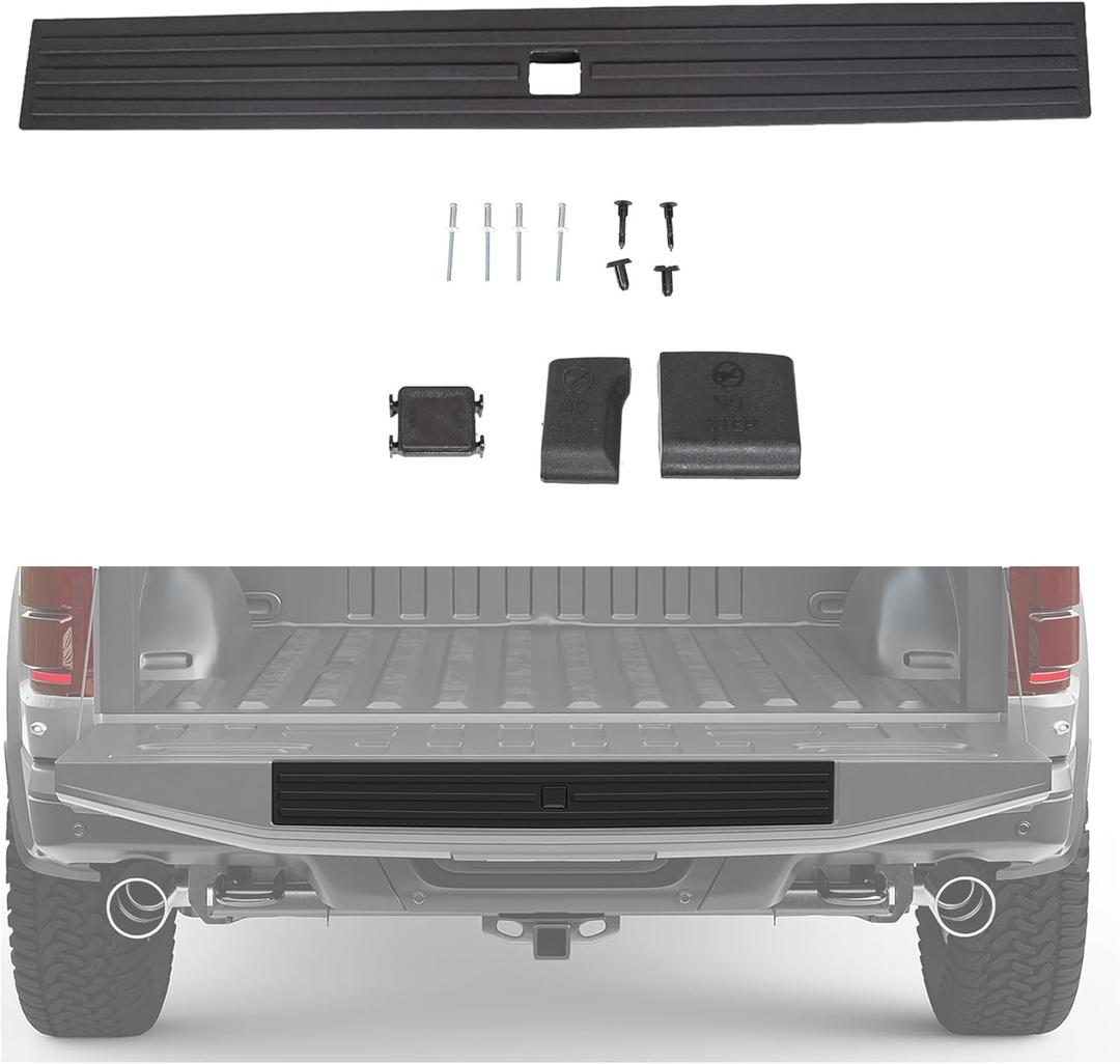 ECOTRIC Center Tailgate Molding Trim Compatible with 2015-2020 Ford F150 F-150 Replacement for FL3Z9940602B FO1904135 Flexible Flex Step Cap Top Trim Protector Cover w/Release Button