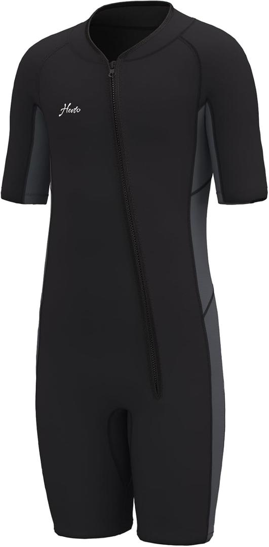 Hevto Kids Wetsuit for Boys Girls Toddler Youth 3/2mm Neoprene Shorty Full Wet Suits Front Zip in Cold Water for Swimming Size S