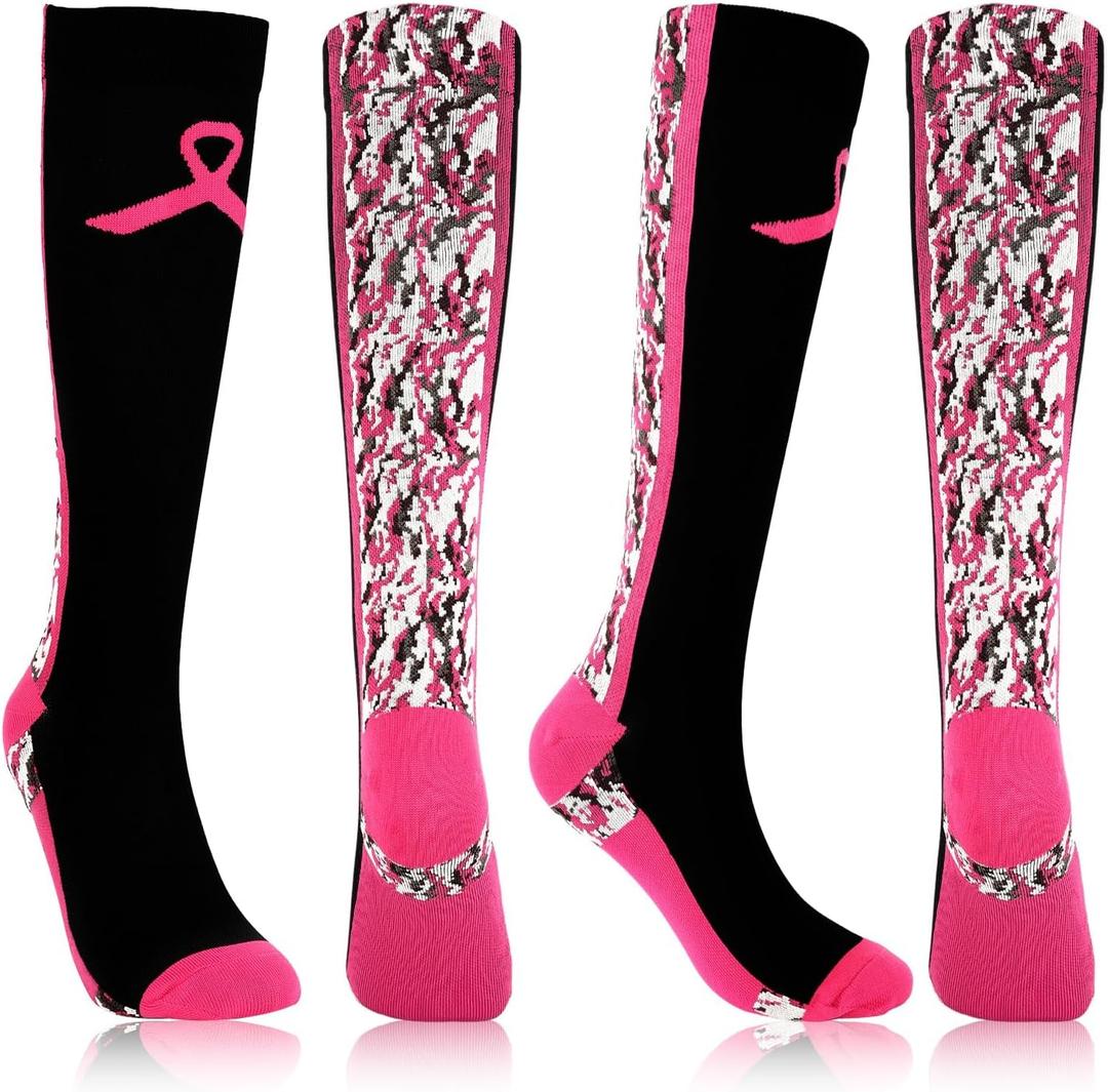 YLOLUL Breast Cancer Awareness Socks Football Knee High Calf Socks Soccer Athletic Accessories for Men Women Volunteer (Black)