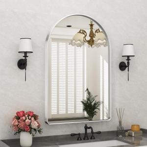 Suidia 24" x 36" Bathroom Mirror, Bathroom Vanity Mirror Metal Framed, Wall-Mounted Mirrors for Bedroom, Living Room, Entryway, Hallway, Silver, Arch Style