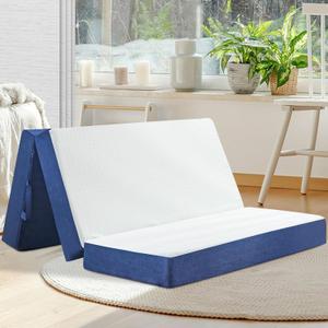 Foldable Mattress Queen Size, 6" Trifold Mattress Futon Murphy Bed, White Fiberglass-free Memory Foam Portable Mattress Futon Topper Queen with Breathable& Washable Cover, Floor Guest Bed,75"x58"x6"