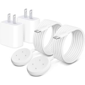 2 Pack Wall Fast Charger for Google Pixel Watch 3, Google Pixel 2 Smart Watch Charger Replacement Charging Cord Adapter Magnetic Google Pixel Smartwatch USB-C Fast Charging Cable Accessories White