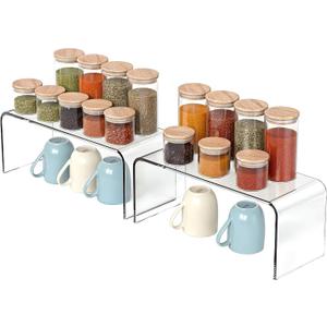 Clear Cabinet Shelf Organizers, 2 Pack Shelf Risers Kitchen Cabinets, Spice Rack for Dishes, Soda Cans and Cup11.8 x 3.94 x 3.94 Inch
