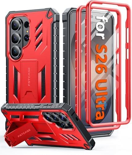 FNTCASE for Samsung Galaxy S26-Ultra Case: [Built-in Screen Protector & Kickstand] [2 Front Frames] [Military-Grade Drop Protection] Heavy Duty Shockproof Rugged TPU Case Full Body Protective Red
