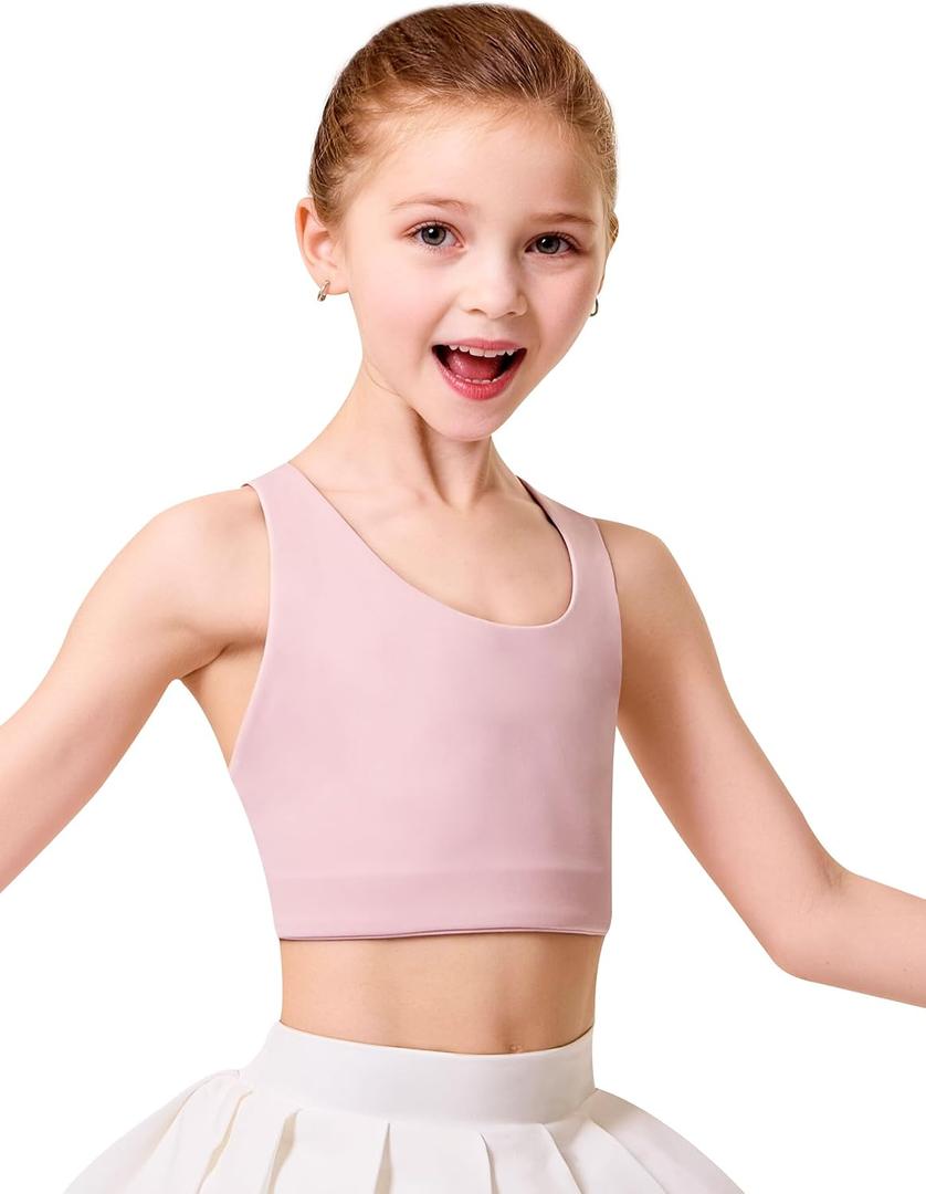 IFNOW Girls Sports Bra Kids Strappy Scoop Neck Bra Crop Top Training Bra for Dance Yoga 5-14 Years