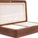 Jewelry Box Ladies Retro Travel Portable Mini Simple Solid Wood Wooden Small Jewelry Organize Storage Display Box (Walnut)