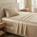 Beckham Hotel Collection Twin Sheet Set 100% Cotton, 500TC Luxury Sateen Bedding, 16 Deep Pocket, Moisture-Wicking, 3-Piece, Sand