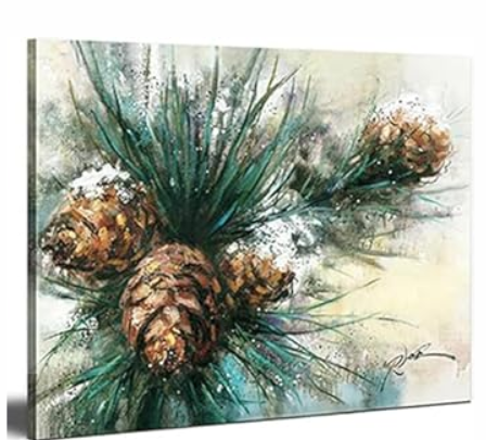 Rinsiken Pine Cone Wall Art Canvas Print Christmas Picture 12x15 inch Painting Stretched and Framed Ready to Hang for Wall Décor