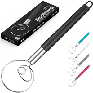 ORBLUE Danish Dough Whisk with Silicone Covered-Handle, Stainless Steel Mixer, Black