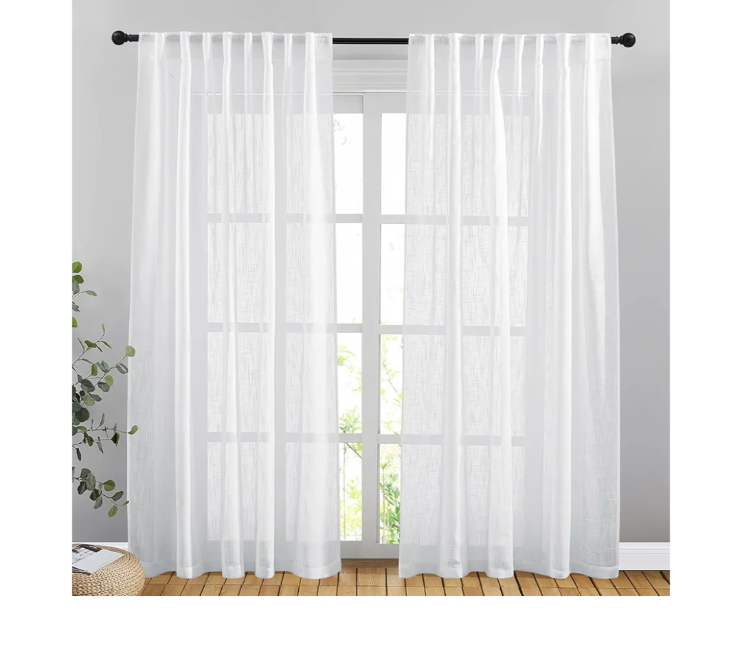 NICETOWN Semi Sheer Curtains 84 inches Length, Rod Pocket & Back Tab Linen Sheer Curtains Window Treatments Privacy with Light Filter for Farmhouse/Home Office, White, 132" Wide Total 2 Pieces