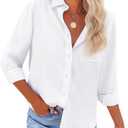 Womens Button Down Shirts Cotton Dress Shirts Oxford Shirts Long Sleeve Work Blouses Collared Tops Tunics with Pocket (White, XL)