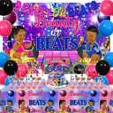 Beauty or Beats Gender Reveal Decorations Red and Blue Backdrop Table Cloth Banner Cake Toppers Balloons for He or She 80s 90s Retro Disco Hip Hop Music Themed Boy or Girl Baby Shower Supplies