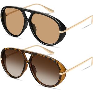 GRFISIA Retro Oversized Aviator Sunglasses for Women Men Metal 70s Aviators 2026 Fashion Shades for Beach Vacation UV400