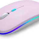 AIKOKOK Wireless Bluetooth Mouse, Rechargeable, Dual Mode Bluetooth 5.2 & 2.4G USB, LED Lights, Slim, Silent, Portable Computer Mouse for Laptop, PC, MacBook, iPad, Tablet (Pink)