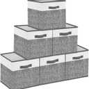 homyfort 12x12 Cube Storage Bins - Fabric Organizers and Storage, Collapsible Storage Basket for Shelves, Closet, Nursery, Set of 6 (White collage gray)