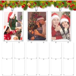 100 Pcs Christmas Hanging Photo Frame Ornaments, Personalized Clear Acrylic Double Sided Mini Christmas Picture Frame Ornaments with Rope for Xmas Tree Decoration (Vertical Rectangular)