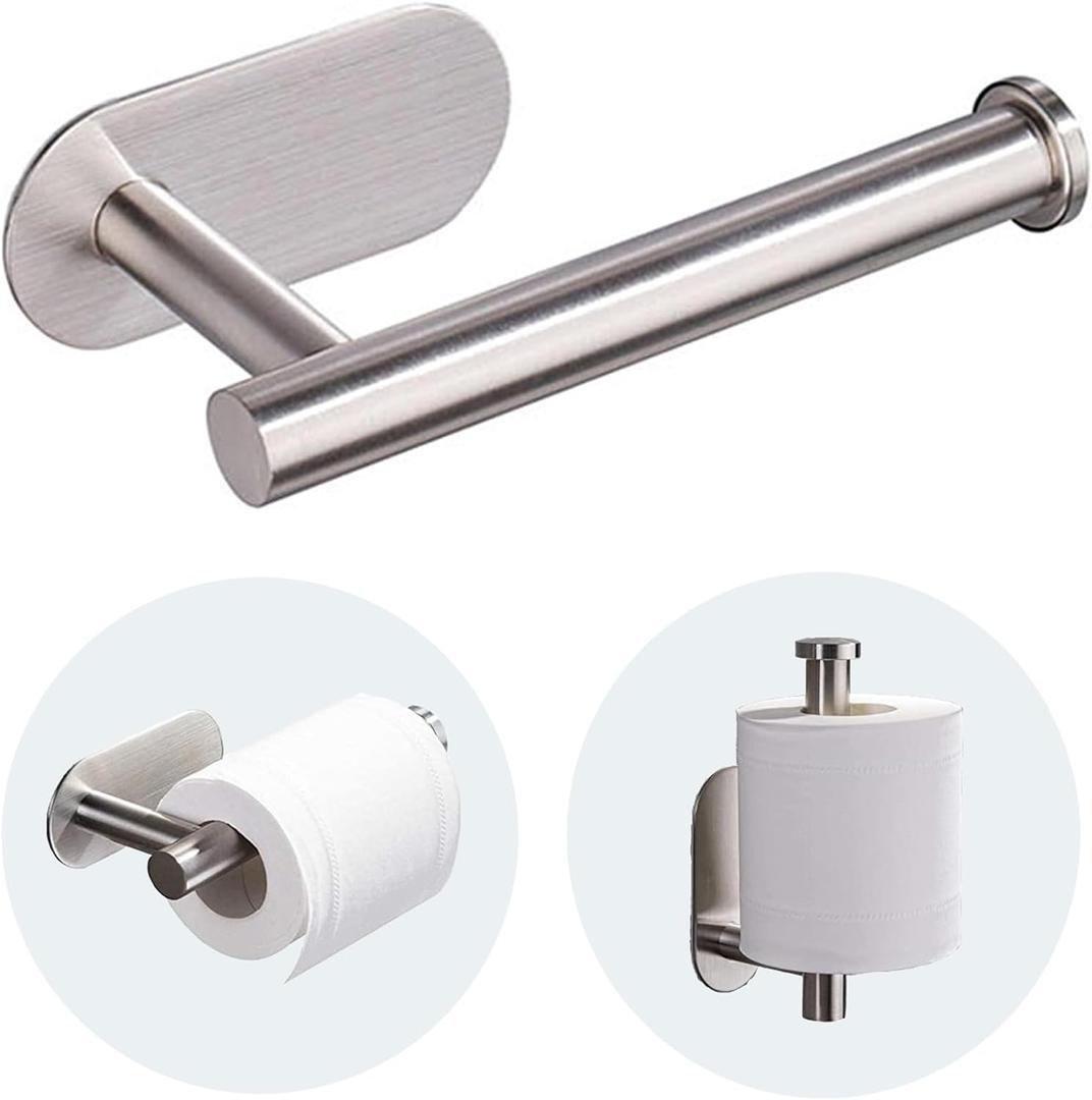 JOPOFI Toilet Paper Holder - Self Adhesive Toilet Paper Holder Wall Mount for Bathroom, SUS 304 Stainless Steel Command Strip Toilet Paper Roll Holder Stick On Wall, No Drilling - Brushed Nickel (1pcs)