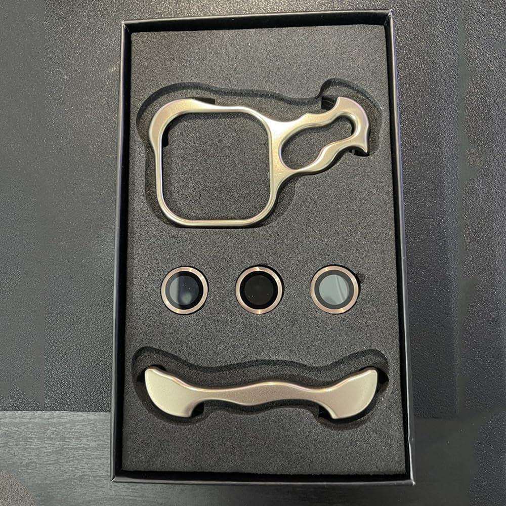Metal Frameless Titanium Alloy Phone Case for iPhone 16 15 14 13 12 Pro Max Plus Shaped Lens,Desert Gold,for iPhone 14 Pro