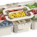 Snackle Box Container, Portable 9 Compartments Divided Serving Tray with Lid and Handle, Clear Snack Box, Stackable Snack Platters Organizer for Fruits, Candies, Vegetables, Nuts-1 Pack (Square-1pcs (White))