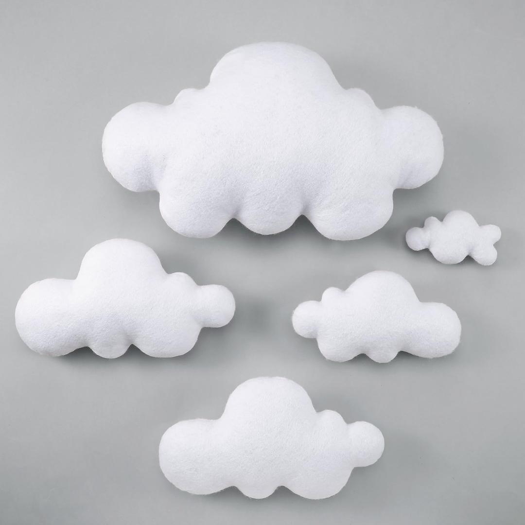 Hahafelt 5 Pack Cloud Decor Artificial 3D Fake Cloud Shape Props for Baby Nursery Room Wall Decorations DIY Decorative Ceiling Hanging Ornament for Baby Shower Decor