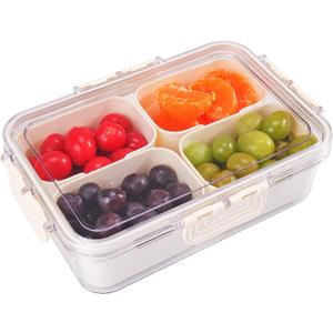 AIERSA Snackle Box Container - 4 Compartment Snack Box with Lid, Divided Serving Tray for Picnic, Charcuterie Board, Fruit & Veggie Tray (9.37"x6.57"x2.75"-4 Compartments)