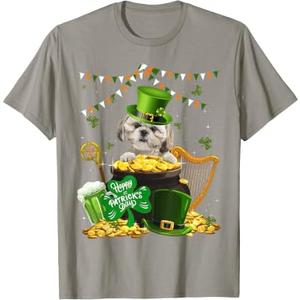 Happy St Patricks Irish Shih Tzu Dog Cute Saint Paddys Day Men Women T-Shirt, L, Slate Grey
