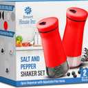 The Original Salt and Pepper Shakers set -Red- Spice Dispenser with Adjustable Pour Holes - Stainless Steel & Glass Set of 2 Bottles