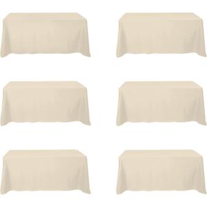 BRILLMAX 6 Pack Beige Tablecloths for 6 Foot Rectangle Tables 90 x 132 Inch - 6ft Rectangular Bulk Linen Polyester Fabric Washable Cloth Cover for Wedding Reception Banquet Birthday Party
