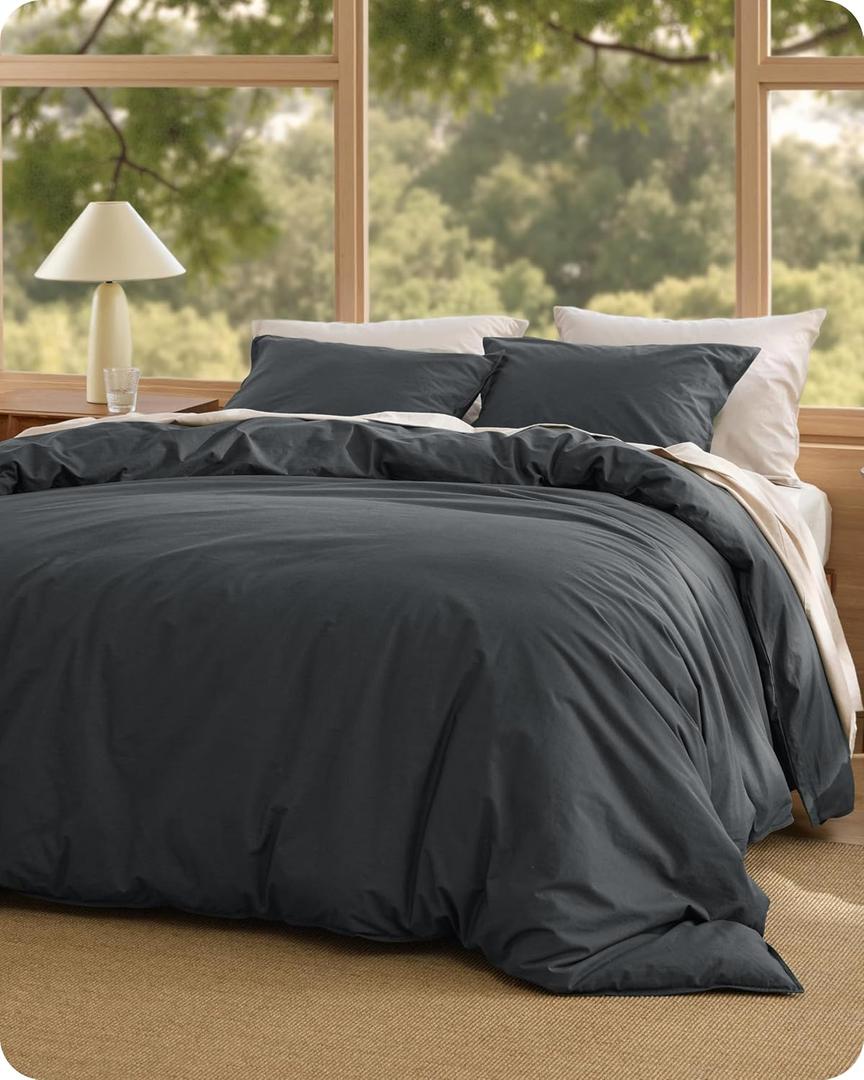 Bedsure Cotton Duvet Cover Oversized King - Luxury Slub Weave 100% Cotton Duvet Cover with a Linen Like Textured, Easy Change Durable Bedding, Charcoal, 120" x 98" (38 - Slub Charcoal (No Comforter))