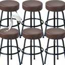 FUANGUI Bar Stool Covers Round Set of 6, Waterproof PU Bar Stool Seat Covers,Bar Stool Chair Covers Washable Stool Cushion Slipcover for 16-18 Inch - Coffee