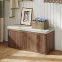 Double Layered Shoe Cabinet with Bench,Wooden Shoe Bench with Soft Cushion,Double Door without Handle Pressing Spring,Fluted Panel,Suitable for Entrance,Corridor and Living Room (Shoe Bench-Walnut)