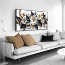White Flower Wall Decor for Living Room - Modern Blue White and Gold Wall Art Bedroom - Black Framed Wall Art Size 24" x 48"