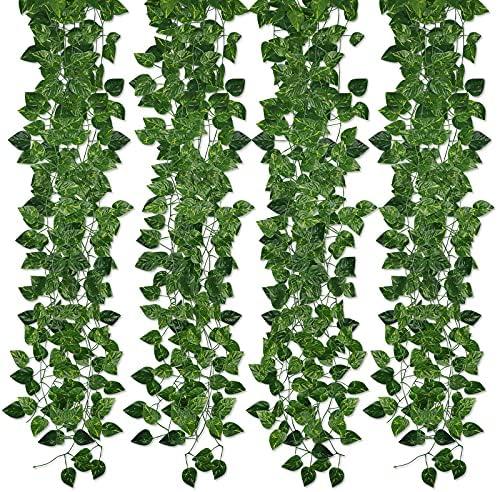 Kalolary 258 Ft 36 Strands Artificial Ivy Garland Leaves Vines Plants Greenery Fake Plants Hanging for Wedding Canvas Background Arch Wall Jungle Table Party Office Decoration (Scindapsus)