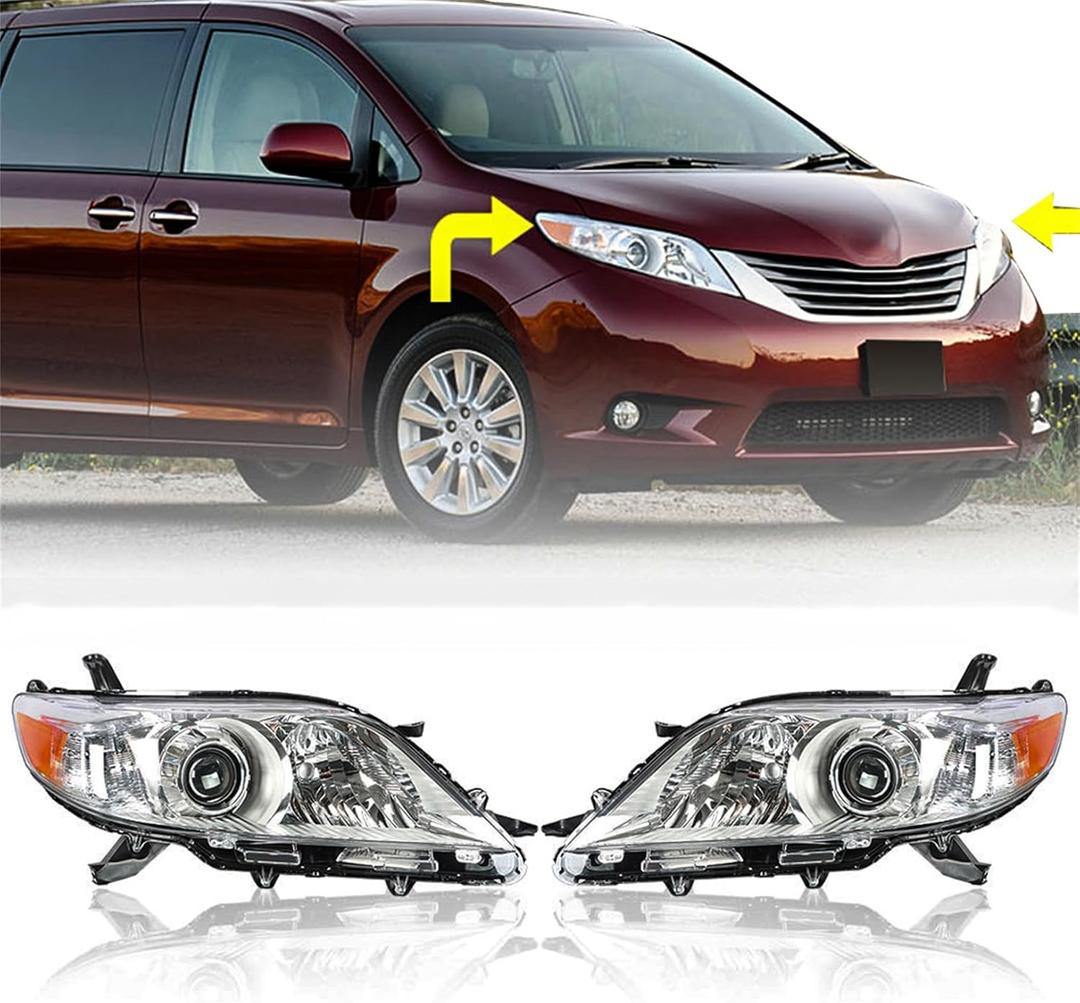 LABLT 2Pcs Halogen Headlight Replacement for Sienna 2011 2012 2013 8111008032 TO2503199 8115008032 TO2502199 Headlamp Left & Right Pair Set of 2