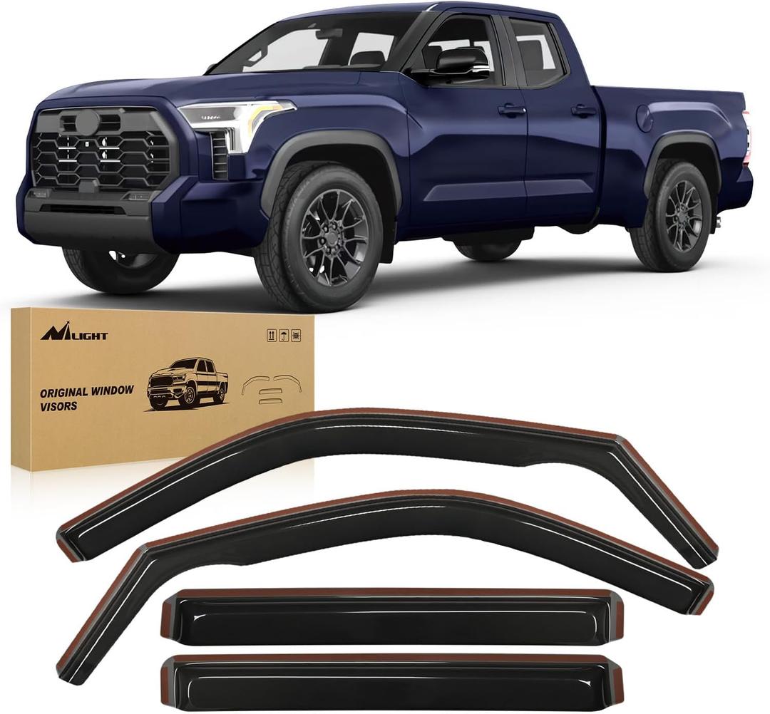 Nilight in Channel Window Deflectors for Toyota Tundra 2022 2023 2024 2025 Double Cab Vent Window Visors, Rain Guards-4PCS