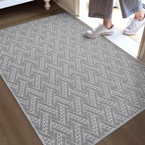 DEXI Door Mat Inside Entrance 2.6x4, Front Doormat for Entryway, Dirt Trapper Absorbent Easy Clean, Rubber Backing Non Slip Low Profile Thin Floor Entry Mats, Basket Weave Grey (2.6' x 4' (Rectangular))