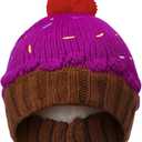 Geyoga Cupcake Beanie Hat for Women Valentine's Day Winter Knitted Ice Cream Costume Hat Crochet Cake Beanie for Adult Gifts Purple