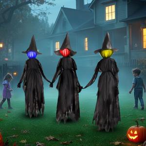 DR.DUDU 6 Ft Light up Witch Stakes Halloween Yard Decorations, Set of 3 Scary Witches with Multiple Colors LED Lights, Haunted House Props for Outdoor Garden Lawn Party Decor