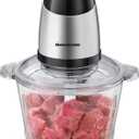 Homeleader Electric Food Chopper, 300W Stainless Steel Blade, Food Processor with 2L Glass Bowl, 2S Fast Shredding for Meat, Vegetables, Fruits and Nuts, Dishwasher Safe, Quiet Motor with 4 Blades (8cup)