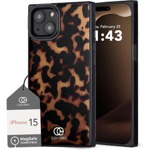 Cocomii - Rectangle Case Compatible with iPhone 15 - Compatible with MagSafe, Tortoiseshell Pattern, Animal Print, Glossy, Magnetic Phone Case for iPhone 15 6.1 inch, Black/Brown