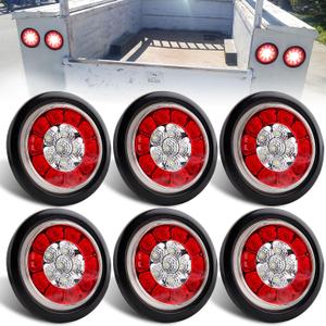 6Pcs 4" Inch Round LED Trailer Tail Lights With Backup Reverse Lights Integrated 16 LED Brake Stop Running Turn Reverse Signal Lights Grommet Mounting For Trucks Trailer RV IP67 Waterproof
