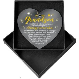 Christmas Ornament Gifts for Grandson, Birthday Christmas Graduation Gifts from Grandma Grandpa, Acrylic Heart Ornamen Gifts for Grandson, You are Braver Than You Believe
