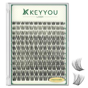 KEYYOULASH Lash Clusters Natural Wispy 144pcs Eyelash Clusters D Curl Thin Band Lashes Clusters for Beginner DIY Fluffy Eyelash Extensions at Home(KY02-8-18MIX)