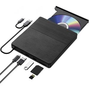 TEIMA CD DVD Drive USB C USB 3.0 CD/DVD +/-Rw Drive CD ROM Burner Reader Writer with USB/SD/TF Ports & Audio Out, Optical Disc Drive DVD Player for Laptop PC Mac MacBook Air/Pro Windows 11/10, Black