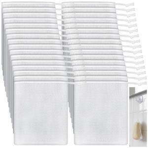 40Pcs Soap Saver Bag, Exfoliating Mesh Soap Saver Pouch Bags, Soap Pouch with Drawstring or Shower, Exfoliating, Foaming and Drying, Hangable (White