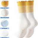 2/4 Pairs Pilates Socks with Grips for Women,Cute Grippy Yoga Non Slip Ruffle Sock for Ballet Barre Barefoot Hospital Workout