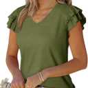 Dokotoo Women's Casual Ruffle Short Sleeve Tops Cute Solid Color Knit Ribbed T Shirts Blouses (Medium, Guacamole Green)