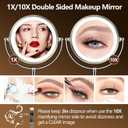 10X Magnifying Mirror with Light, Rechargeable 9" Lighted makeup mirror with magnification, 3 Color Modes, Adjustable Brightness, No Assembly Required, 360 Rotation Cosmetic Mirror, Pearl Nickel