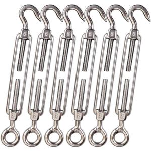 M6 Hook & Eye/C to O Turnbuckle 304 Stainless Steel, Hardware Kit for Wire Rope Tension Heavy Duty, for Sun Shade, Tent Installation, Anti-Rust, 6 Packs